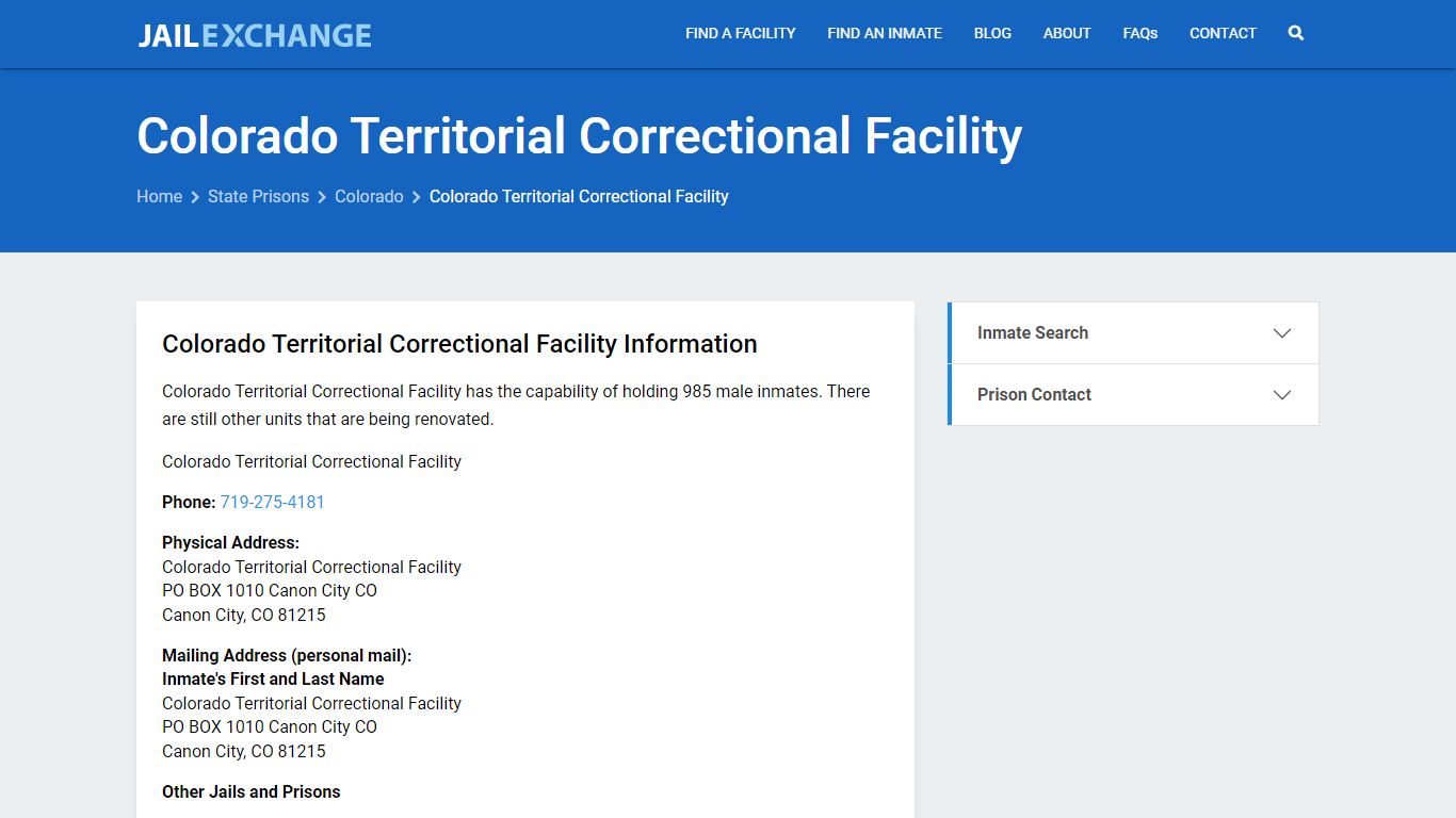 Colorado Territorial Correctional Facility Inmate Search, CO